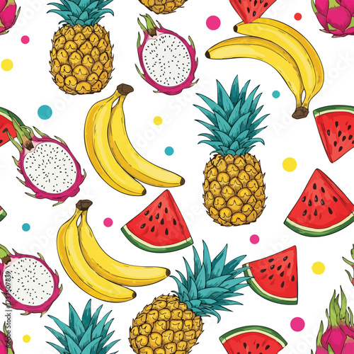 Tropical Fruit Seamless Pattern Design.