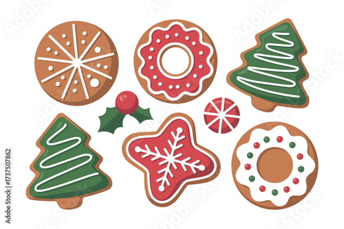 A festive assortment of christmas gingerbread cookies on white