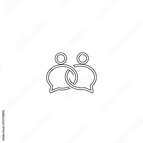 Vector art of communication icon showing two people connected by speech bubbles, representing dialogue, conversation, and interpersonal connection generative ai