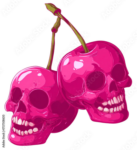 Two pink cherry skulls isolated on transparent background