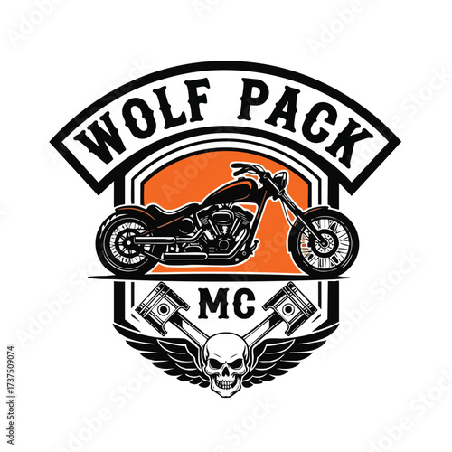 Wolf Pack Motorcycle Club Emblem Design.