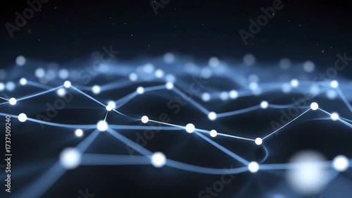 Blue network illustration white nodes linked by lines in a dark background