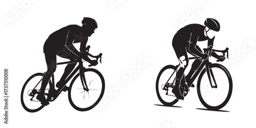 Dynamic Silhouette of Professional Cyclists Riding Road Bikes