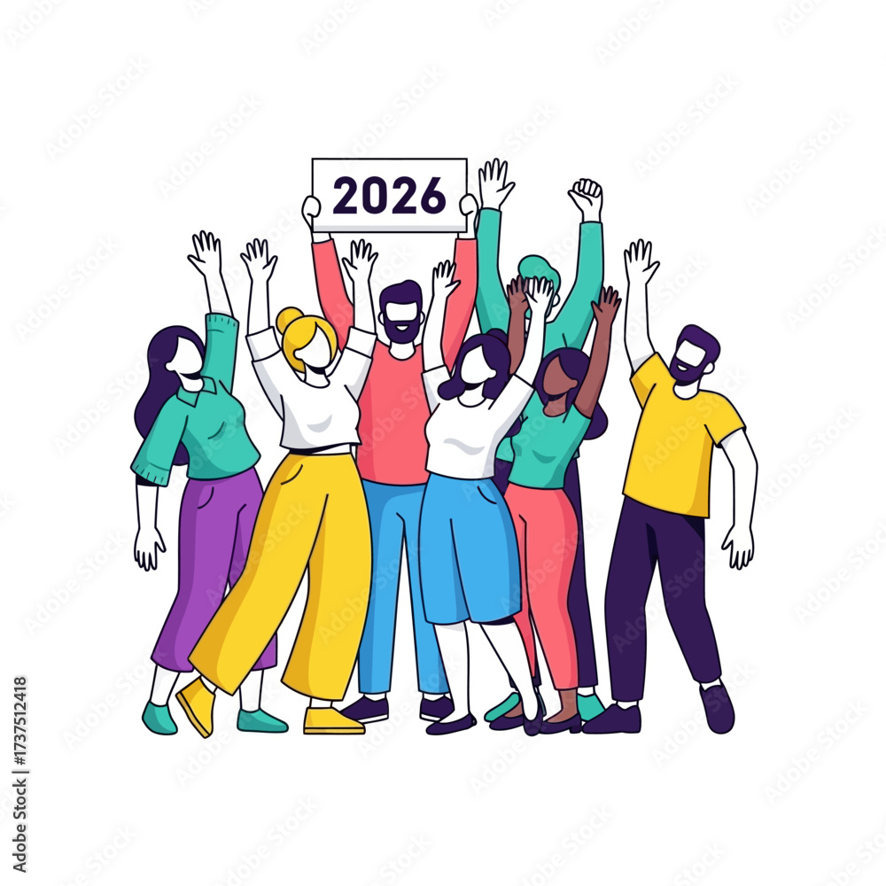 Obraz premium Diverse Group Celebrating 2026 A Vision of Unity and Future Success