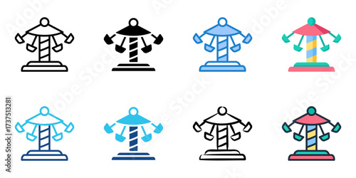 Carnival attractions icon set multiple style collection 
