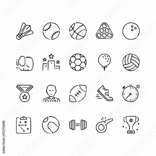 Dynamic sports icon collection, perfect for athletic clubs, fitness apps, or sports blogs, celebrate the spirit of competition and healthy lifestyles
