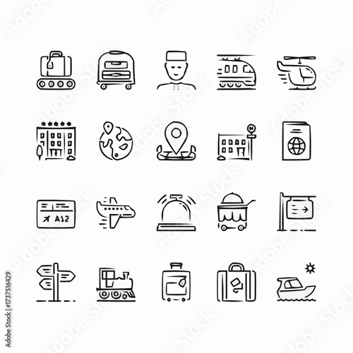 Explore the world with this travel icon set, perfect for websites, apps, or print materials focusing on tourism, vacation planning, and global adventures