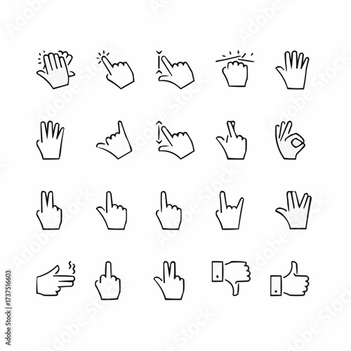 Expressive hand gestures icons showcase diverse communication styles, perfect for UI design, presentations, and conveying emotion in a modern, engaging way