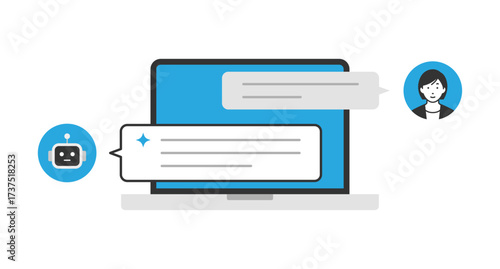 パソコンで生成AIを利用しているイメージのイラスト