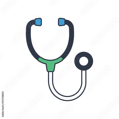 A colorful illustration of a stethoscope, a medical instrument used by doctors.