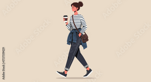 Woman Walking with Coffee Casual Style and Urban Lifestyle 2.