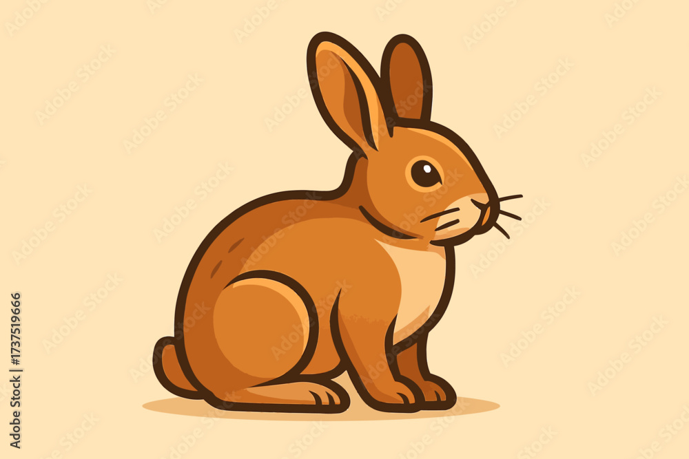 Fototapeta premium Cartoon Illustration of a Brown Rabbit Sitting Upright.