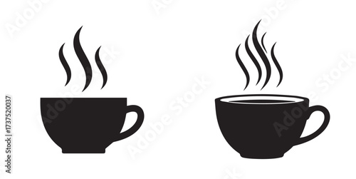 Black Silhouettes of Steaming Hot Beverage Cup Icons