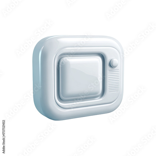 A light-blue, rounded-rectangular, retro-style television icon, seemingly 3D-rendered, with a small, circular knob