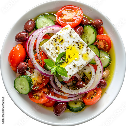 Traditional Greek Salad with Feta Cheese, Olives, and Fresh Vegetables