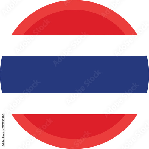 round thailand national flag icon with red white blue horizontal stripes design