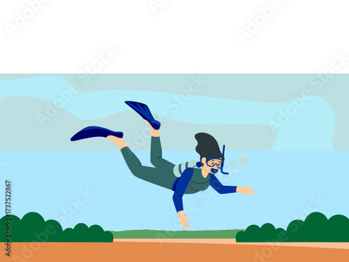 Scuba Diving Concept IllustrationVector Style