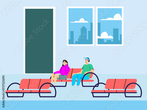 Waitting Room Concept IllustrationVector Style