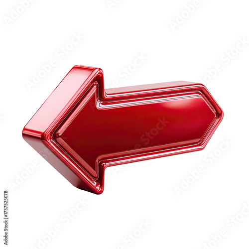 A three-dimensional, glossy, dark-red arrow pointing left, rendered with a subtle bevel effect and reflective surface