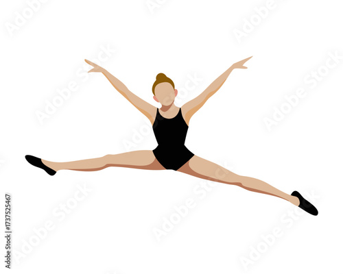 Elegant ballerina performing graceful horizontal jump with arms and legs extended

