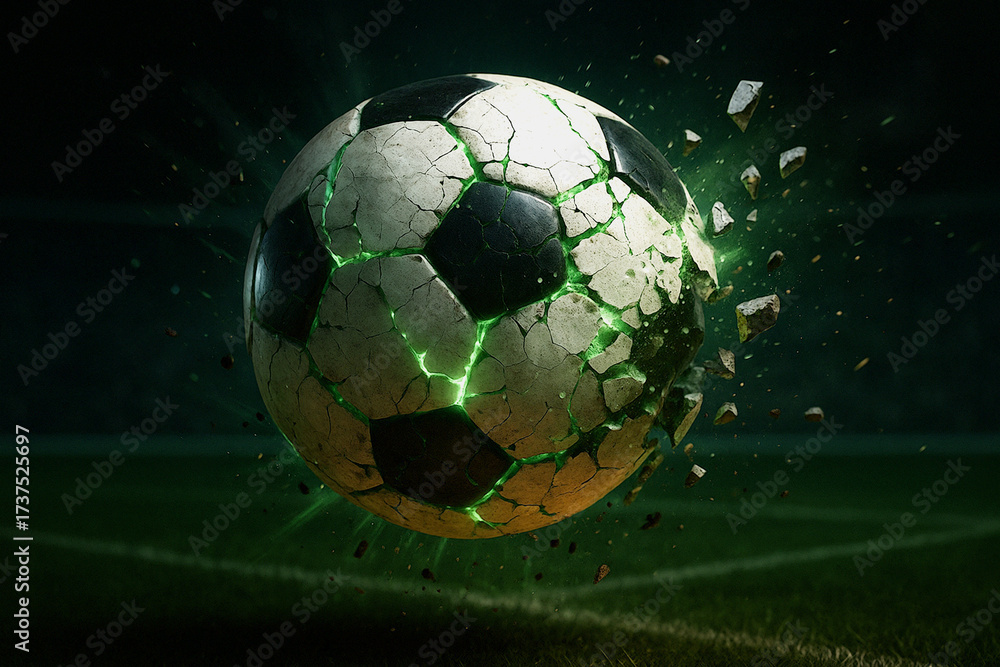 Fototapeta premium Exploding Football Digital Art – Dynamic Sports Energy Illustration
