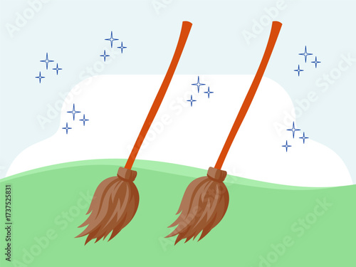 Magic Broom Concept IllustrationVector Style