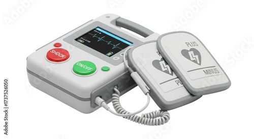 Automated external defibrillator aed medical device for emergency cardiac arrest treatment isolated on transparent background