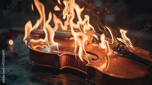 4k video of a violin on fire.