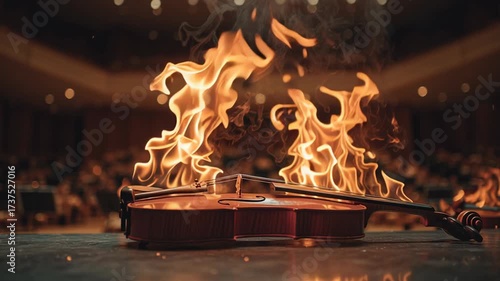 4k video of a violin on fire.