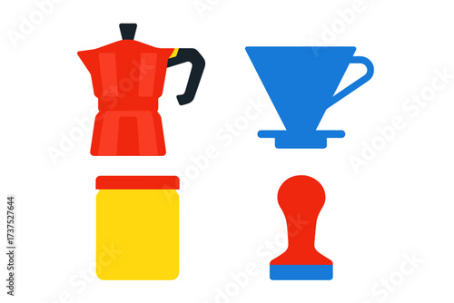 Various essential coffee brewing tools and accessories for home and cafe preparation