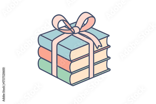 Stack of colorful books tied with a decorative pink ribbon, symbolizing knowledge