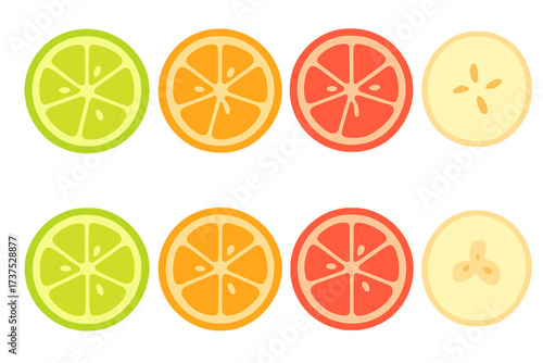 Vibrant collection of fresh citrus and banana fruit slices for healthy eating concepts