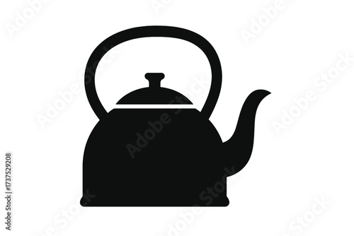 Silhouette of a classic kettle in black against a white background, showing elegant curves and a functional shape