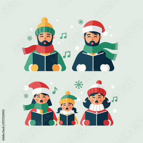 Christmas carolers singing from books