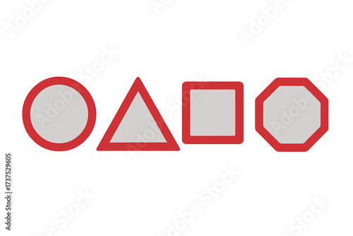 Basic geometric shapes with red borders and light gray fill including circle triangle square octagon