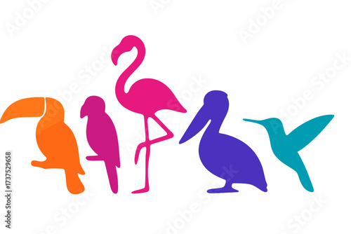 Colorful silhouettes of tropical birds showcasing diversity and beauty in nature