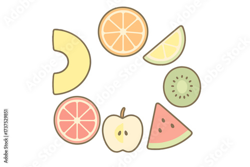 Colorful collection of various fresh fruit slices in a decorative circular arrangement