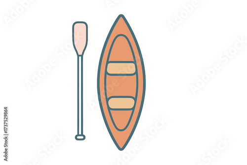 Artwork of a simple kayak and paddle set on a plain background for a minimalist design