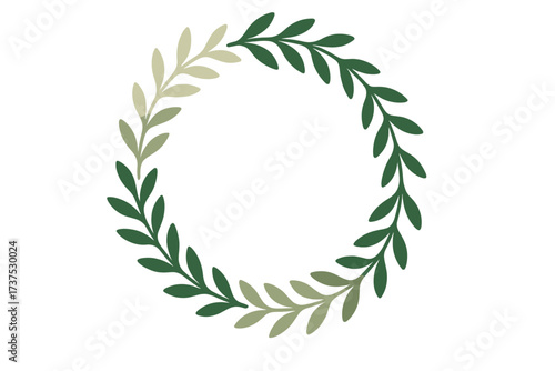 Minimalist green leaves forming a decorative circular wreath frame design element
