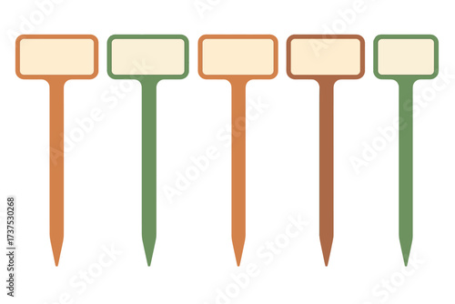 Five colorful blank plant markers for gardening and outdoor planting activities