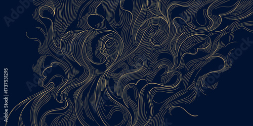 Abstract luxury vector background, golden wave lines, flowing contours, marble texture, organic topography, nature. Wine label, modern banner, decorative poster, premium graphic