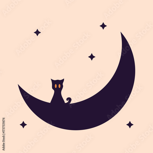A vector illustration of a kitten on the moon
