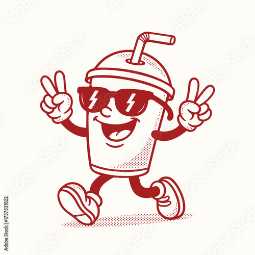 Cool Cartoon Drink Cup Character Vector Illustration With Peace Signs And Sunglasses