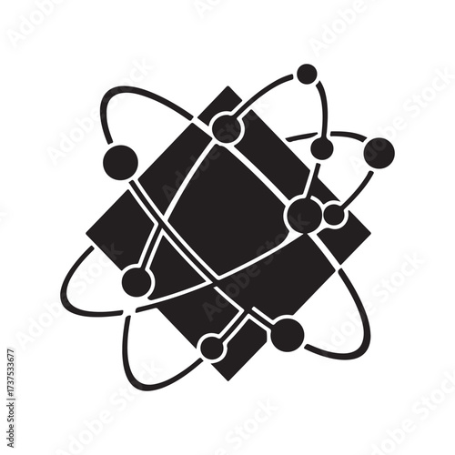 Vector art of abstract atom model with orbiting electrons silhouette art design
