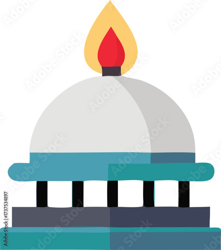 Symbolic eternal flame atop a classical structure representing enduring spirit knowledge and progress in a stylized flat design