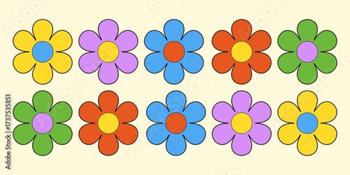 Collection of 70s poster, banner, cover, card. background . Set of retro wall decoration, groovy, trippy, colorful line. Vintage hippie wall art for interior, decorative, dots flayer simple and trendy