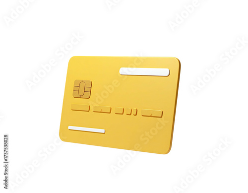 Gold-colored, rectangular card with a chip and embossed details, floating