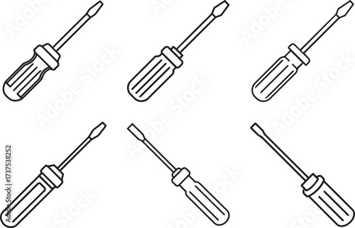 set of screwdriver outline vector illustration line art