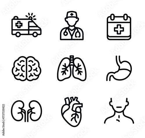 Hospital medical anatomy human organs health care icon set