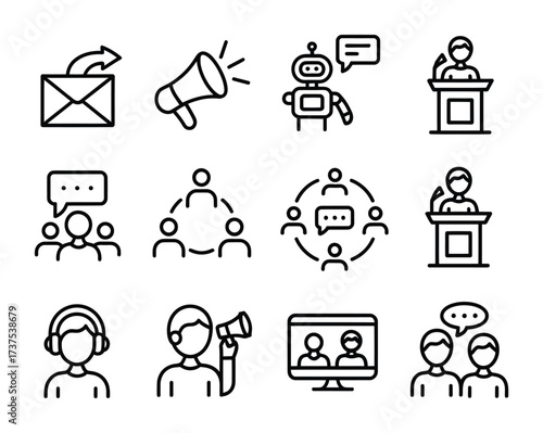 Communication public relations media marketing network icon pack